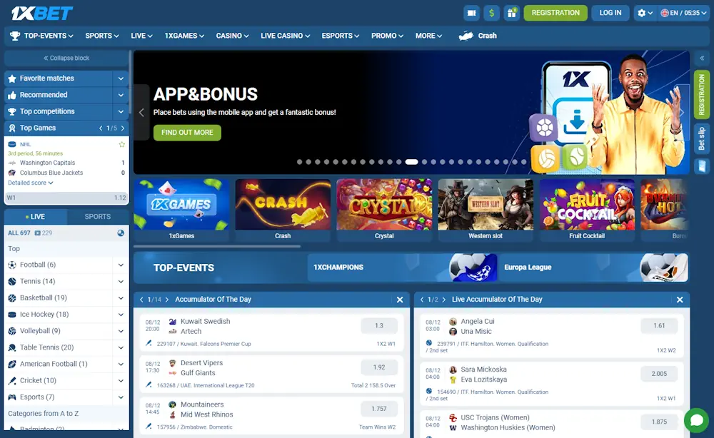 1xBet Casino and Sportsbook Screenshot